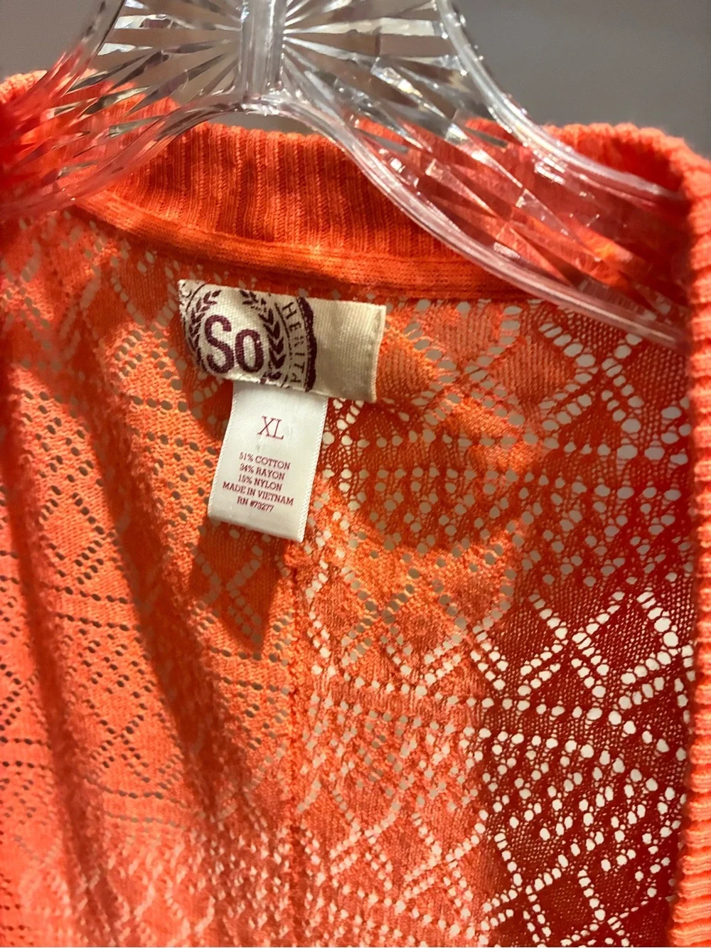 SO Coral Openwork Knit Cardigan Sweater size:XL - Picture 2 of 4